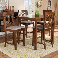 Baxton Studio RH315P-Grey/Walnut-5PC Pub Set Lenoir Modern and Contemporary Grey Fabric Upholstered Walnut Brown Finished 5-Piece Wood Pub Set